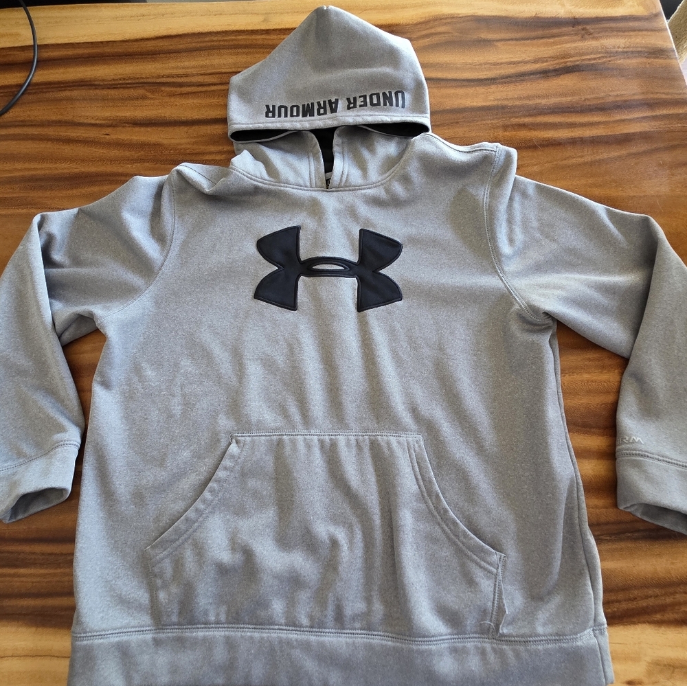 Under Armour Gray Hoodie with Black Logo Youth XL